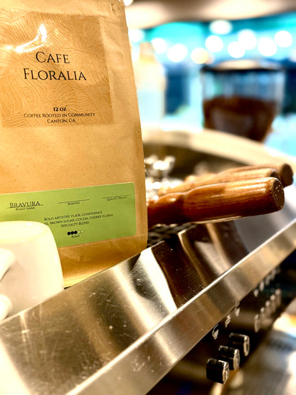 12 oz bag of Cafe Floralia Bravura Espresso Blend coffee