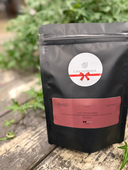 4 oz sample bag of Cafe Floralia Solace Roast coffee, Ethiopian light-medium roast