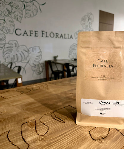 Bag of Cafe Floralia Lumen Roast coffee, Guatemalan light roast